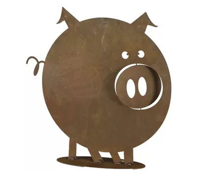 H.G-Deko Schwein Gustav auf Bodenplatte 49cm Naturrost 